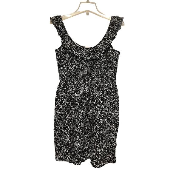 NWT LOFT Outlet Polka Dot Sleeveless Flutter Strap Size Small Smocked Mini Black - Picture 1 of 5